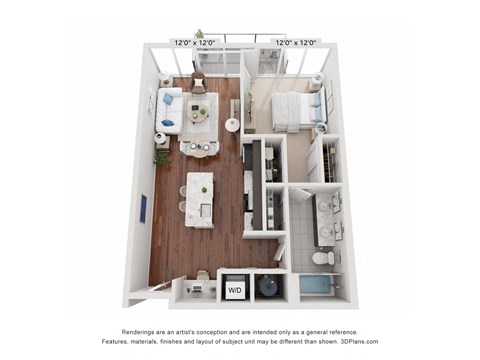 Floor plan for 1 bed, 1 bath, 780 sqft